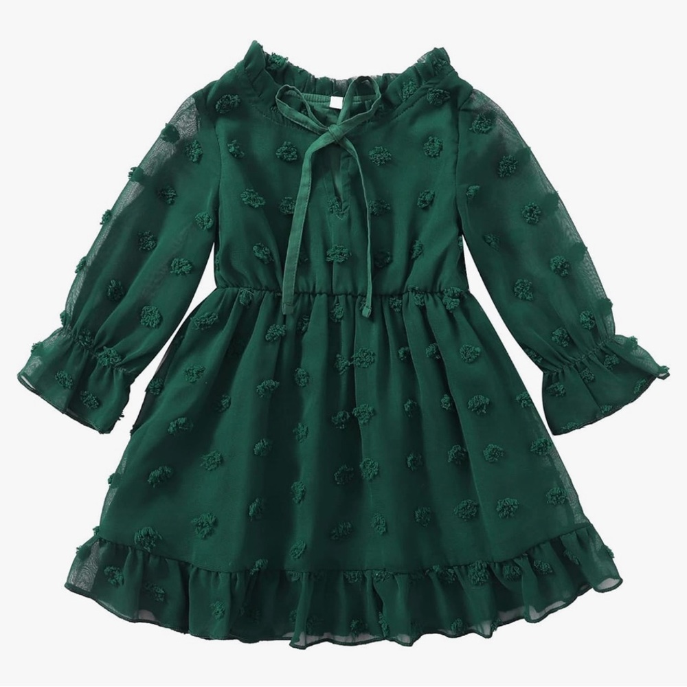 Maacie Toddler Girls Swiss Dot Dress | Flared Sleeve Babydoll